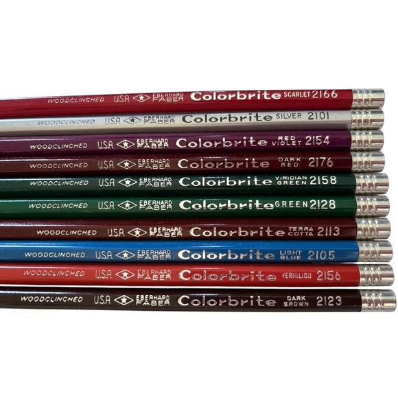 10 Eberhard Faber Colorbrite Woodclinched Metal Cap Colored Pencils USA - Picture 2 of 5